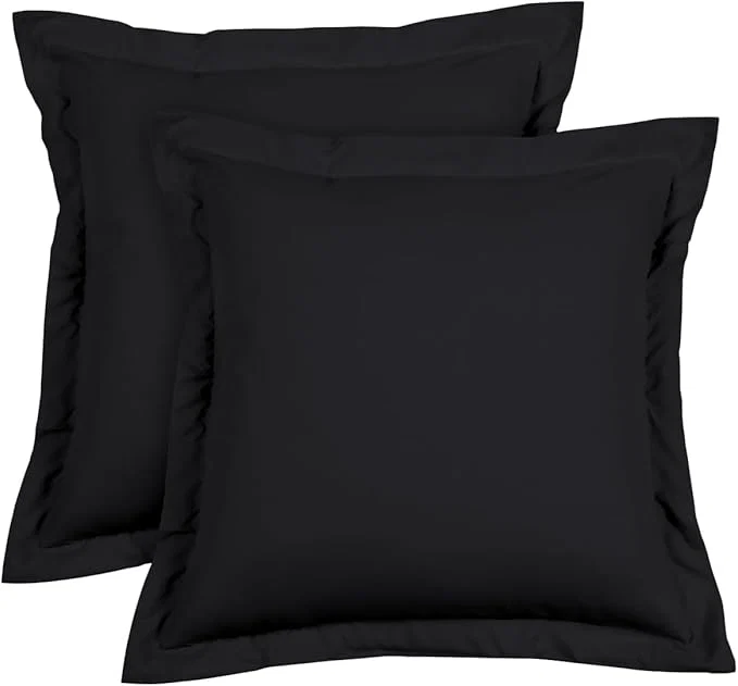 Versatile Euro Sham Covers 24×24 Set of 2 Black 600 Thread Count Egyptian Cotton Pack of 2 Euro 24×24 Pillow Covers Cushion Cover Cases Soft Skin Friendly European Size Decorative Square Pillow Shams Specialty