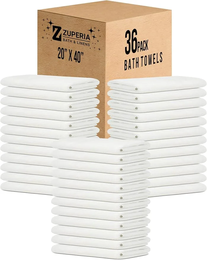 Natural ZUPERIA White Bath Towels Bulk 36 Pack Powerful