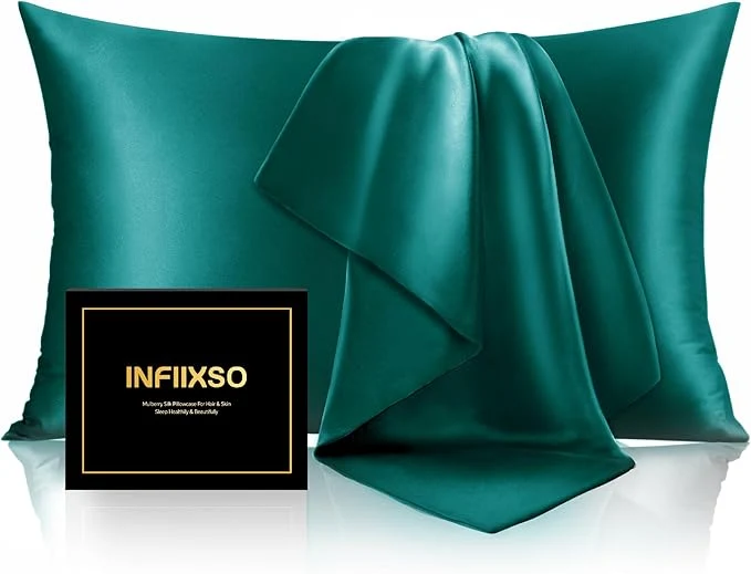 Responsible INFIIXSO Silk Pillow Cases 2 Pack Standard Size Ultra Smooth amp Soft Mulberry Silk Pillow Case for Hair and Skin Breathable Cooling Silk Pillowcase with Hidden Zipper Teal 20×26 Inches Reusable