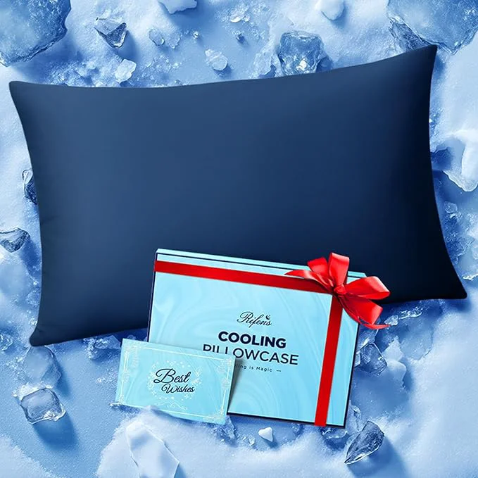 Lightweight Ice Cooling Pillowcase for Hot Sleepers Instantly Cool Stays Cold All Night Softer Than Silk Pillow Cases Pillow Covers with Invisible Zipper Gift for Men amp Women – Standard Navy Blue 1 Pack Detailed