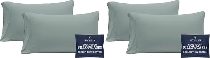 World-Class Cooling Pillowcases for Hot Sleepers Queen Size Silky Soft Aqua Gray 4 Pieces Trusted