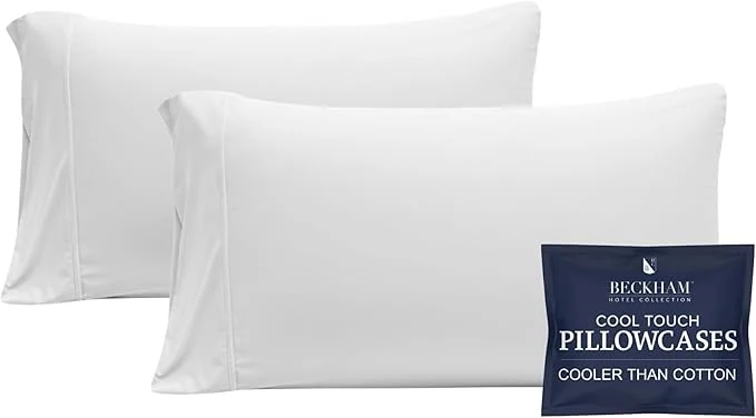 Selected Beckham Hotel Collection Cooling Pillowcases for Hot Sleepers King Size Set of 2 Cool Bedding Envelope Closure Silky Soft Breathable Moisture-Wicking White Premium Material