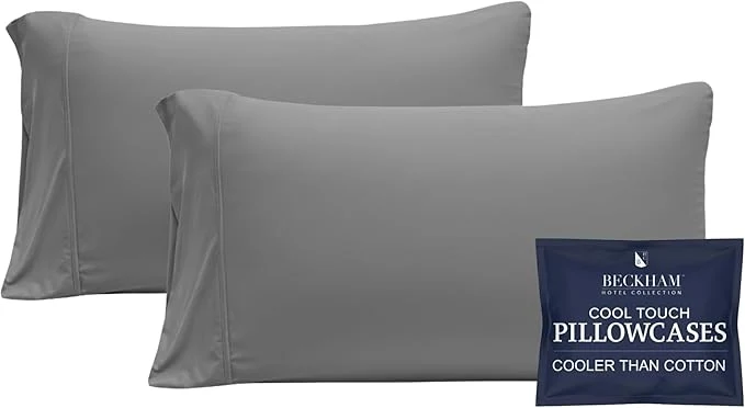 Beckham Hotel Collection Cooling Pillowcases for Hot Sleepers Standard Queen Size Set of 2 Cool Bedding Envelope Closure Silky Soft Breathable Moisture-Wicking Dark Gray Fine