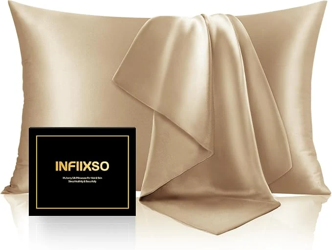 Carefully Designed INFIIXSO Mulberry Silk Pillow Cases King Size Set of 2 Silk Pillowcase with Hidden Zipper 20 quot x36 quot Smooth and Soft Pillow Case for Hair and Skin Champagne 2 Pack Pure
