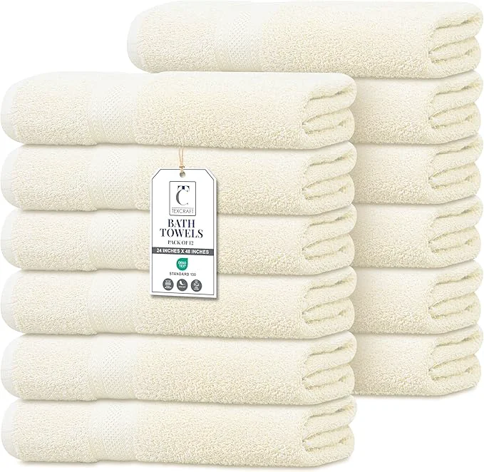 Official Commercial Bulk Pack of 12 Bath Towels – Cotton Terry 24 x 48 – I Classic