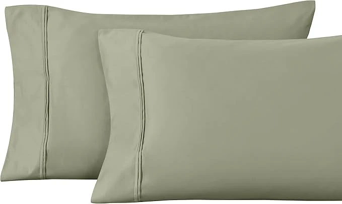 High-End 1200 Thread Count Egyptian Cotton Soft and Breathable 2-Piece King Pillowcase Set Solid Sage Innovative