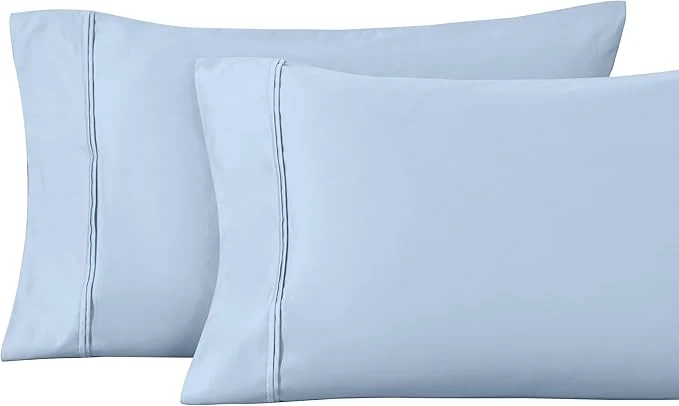 Responsible 1200 Thread Count Egyptian Cotton Soft and Breathable 2-Piece Standard Pillowcase Set Solid Light Blue Reusable