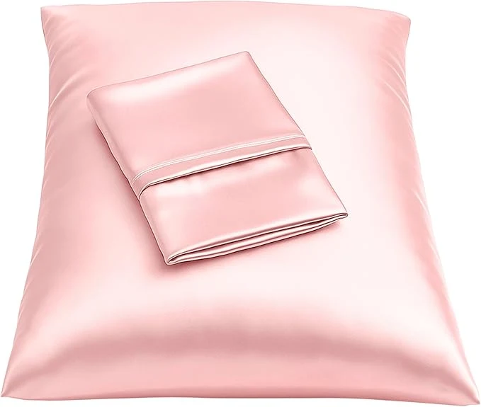 Minimalist BLISSFORD Pink Satin Pillowcase with Zipper for Hair and Skin Care Feels Soft and Cool Like a Silk Pillowcase Satin Pillow Cases 2 Pack Slik Pillow Cover Standard Size – Set of 2 Flexible
