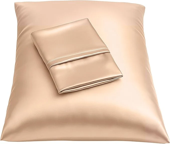 Breathable BLISSFORD Satin Pillowcase with Zipper for Hair and Skin Care Feels Soft and Cool Like a Silk Pillowcase Satin Pillow Cases 2 Pack Slik Pillow Cover Champagne Standard Set of 2 Convenient