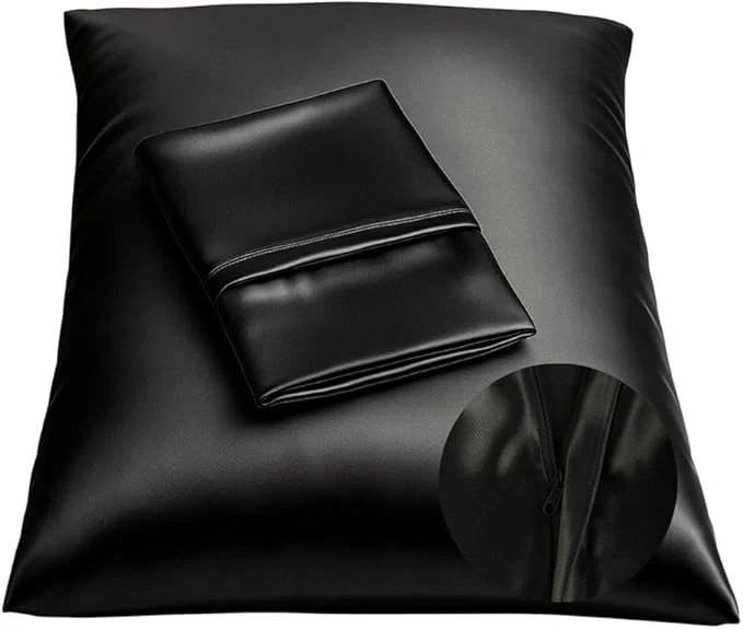 Healthy BLISSFORD Black Satin Pillowcase with Zipper for Hair and Skin Care Feels Soft and Cool Like a Silk Pillowcase Satin Pillow Cases 2 Pack Slik Pillow Cover Queen Size – 20×30 World-Class