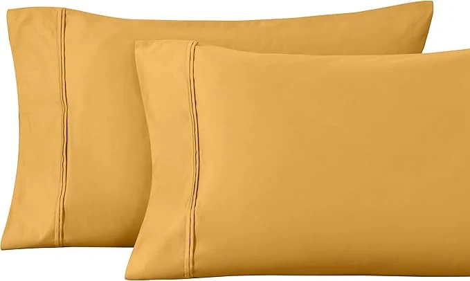 Carefully Designed Superior 1200-Thread Count Egyptian Cotton Solid Pillowcase Set Dijon King Lightweight