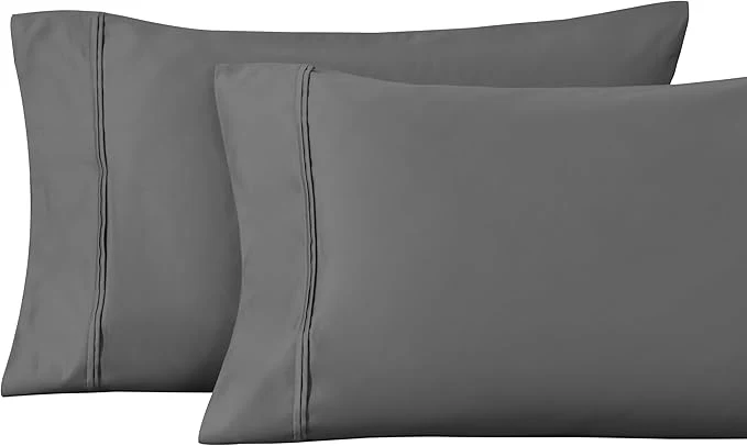 Quality Superior 1200 Thread Count Egyptian Cotton Soft and Breathable 2-Piece Standard Pillowcase Set Solid Charcoal Sophisticated