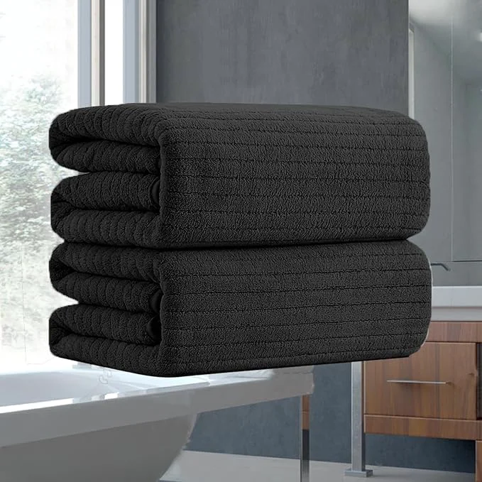 Elite Hailea Black Hand Towels Set 16×31 Inches Soft Microfibers Bathroom Towel Set Traditional
