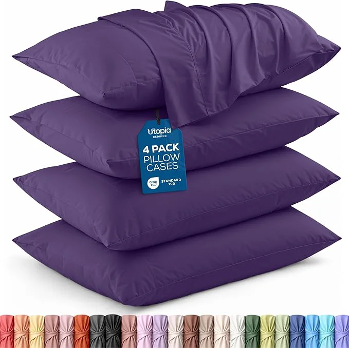High-Quality Utopia Bedding Standard Pillowcases – 4 Pack – Envelope Closure – Soft Brushed Microfiber Fabric – Shrinkage and Fade Resistant Pillow Covers Standard Size 20 X 26 Inches Standard Egg Plant Original