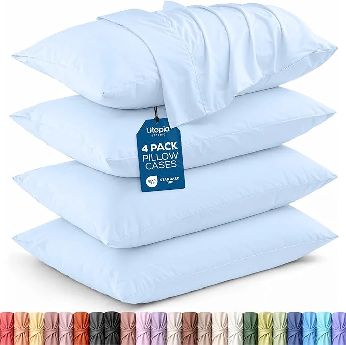 Fast Utopia Bedding Queen Pillow Cases – 4 Pack – Envelope Closure – Soft Brushed Microfiber Fabric – Shrinkage and Fade Resistant Pillow Covers Queen Size 20 X 30 Inches Queen Ice Blue Smooth