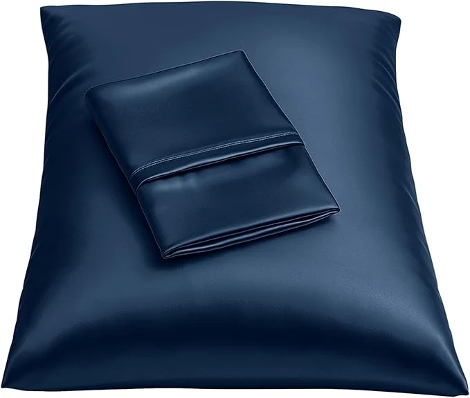 Trendy BLISSFORD Satin Pillowcase with Zipper for Hair and Skin Care Feels Soft and Cool Like a Silk Pillowcase Satin Pillow Cases 2 Pack Slik Pillow Cover Navy – Queen Size Set of 2 Detailed