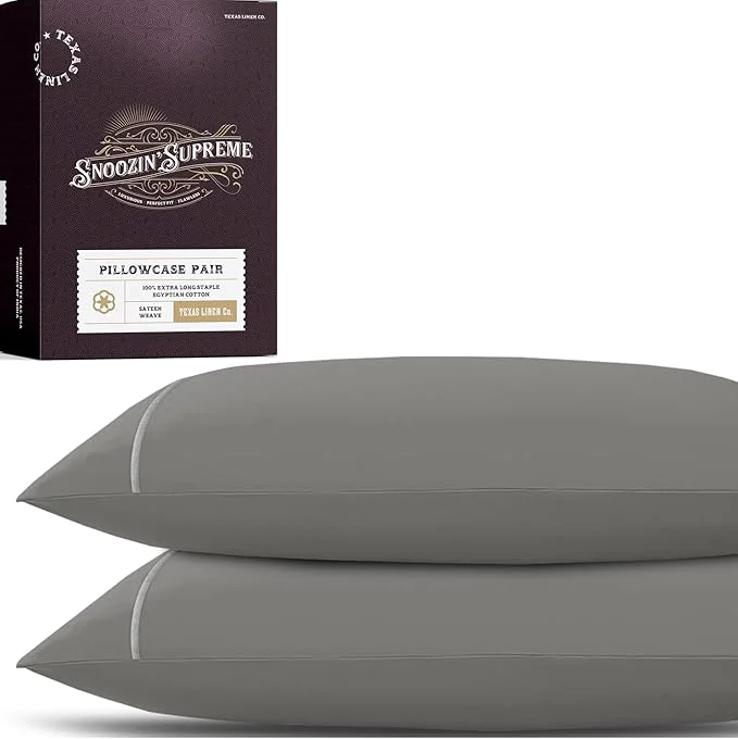 Solid TEXAS LINEN CO. Egyptian Cotton Pillowcases King Size – 2000 Series Luxury Cotton Pillow Case Set of 2 Cooling amp Breathable Envelope Closure Hotel Quality Pillowcase 21 x 41 Dark Grey Artisan