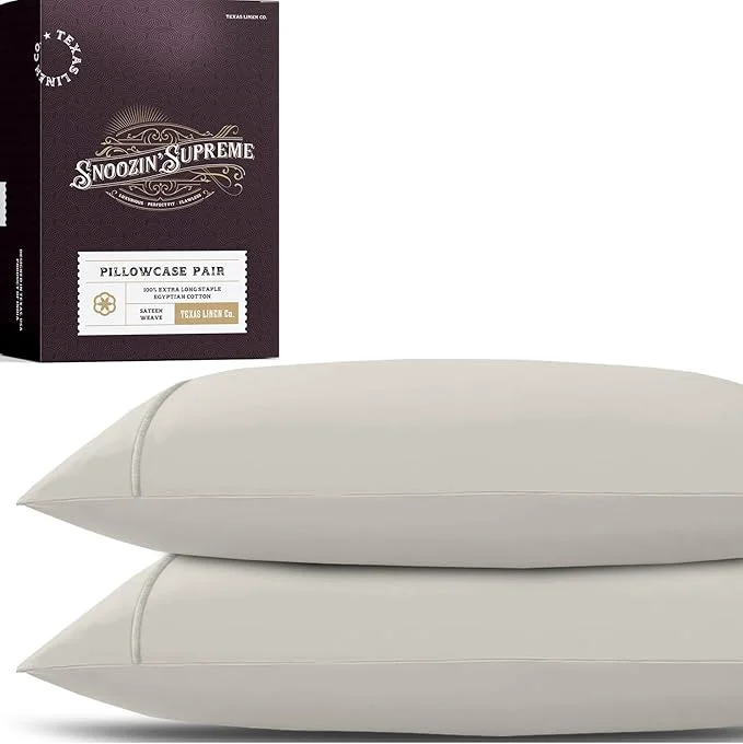 Verified TEXAS LINEN CO. Egyptian Cotton Pillowcases Queen Size Set of 2 – Luxury 2000 Series Standard Queen Pillow Cases Soft Envelope Closure Hotel Quality Pillowcase 21 x 32 Light Grey Healthy