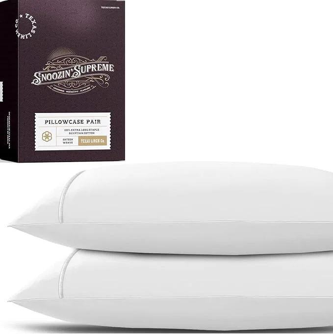 Elite TEXAS LINEN CO. Egyptian Cotton Pillowcases King Size – 2000 Series Luxury Cotton Pillow Case Set of 2 Soft Cooling Breathable Envelope Closure Hotel Quality Pillowcase 21 x 41 White Organic