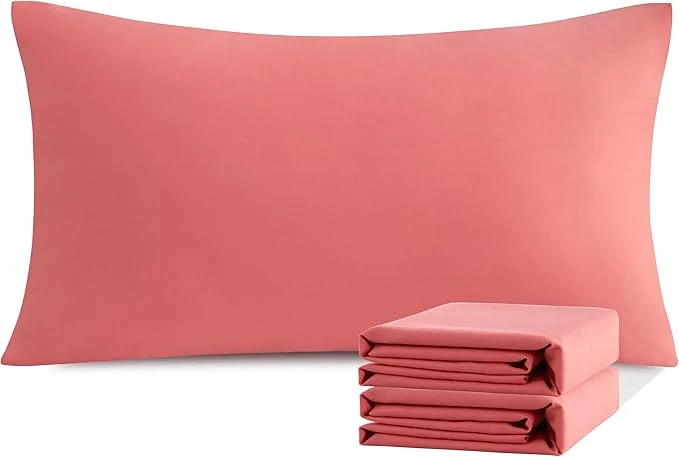 Minimalist NTBAY King Pillowcase Set – 2 Pack Brushed Microfiber 20×40 Pillowcases – Soft Wrinkle- Fade-Resistant Stain-Resistant Coral Pink Pillowcases with Envelope Closure – 20×40 Inches Coral Pink Smart