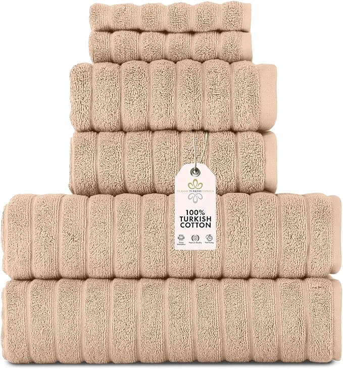 Refined Classic Turkish Towels CTT Luxury 6 Piece Towel Set Turkish Cotton Lightweight