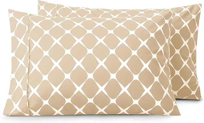 Durable Elegant Comfort Luxury Ultra-Soft 2-Piece Pillowcase Set – 1500 Premium Hotel Quality Microfiber Double Brushed – Wrinkle Resistant Standard Queen Bloomingdale Pattern Cream Comfortable