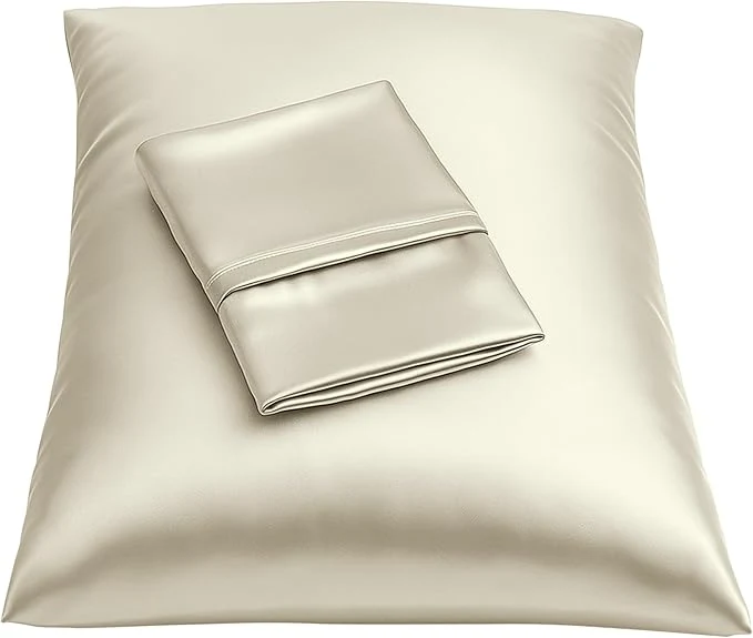 Exclusive BLISSFORD Satin Pillowcase with Zipper for Hair and Skin Care Feels Soft and Cool Like a Silk Pillowcase Satin Pillow Cases 2 Pack Slik Pillow Cover Ivory – Standard Size Set of 2 User-Friendly