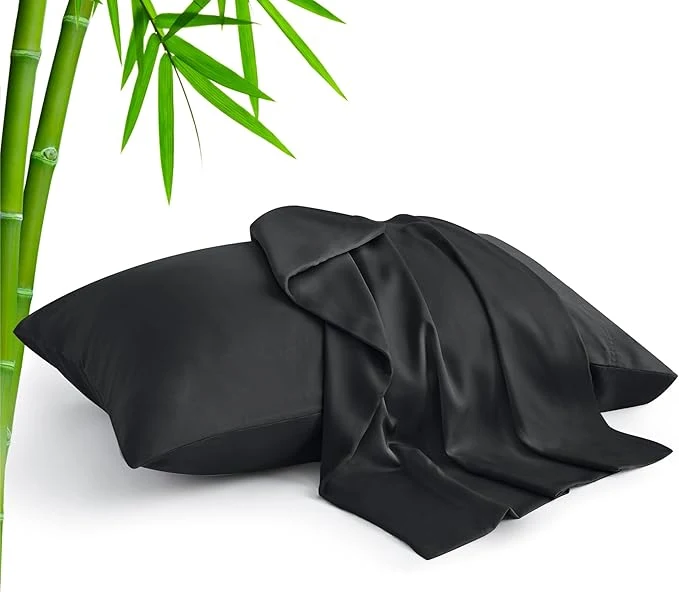 Premium Material BEDELITE Pillow Cases Standard Size Set of 2 Rayon Derived from Bamboo Cooling Pillow Cases for Hot Sleepers amp Night Sweats Breathable and Silky Soft Envelope Pillowcases Black 20 quot x26 quot Smooth