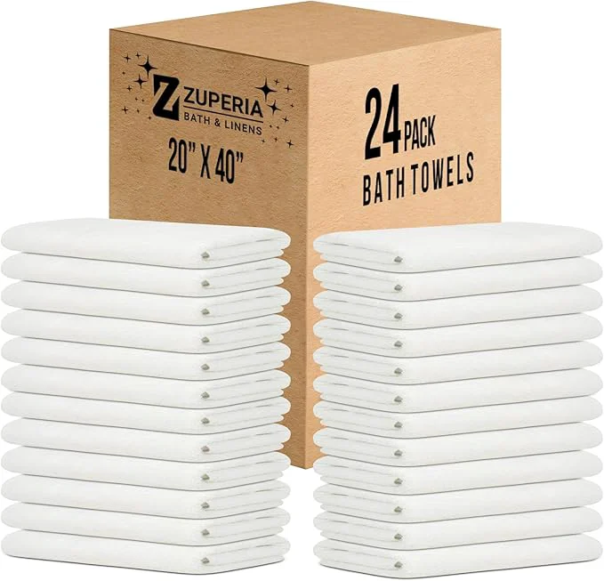 Official ZUPERIA White Bath Towels Bulk 24 Pack Durable
