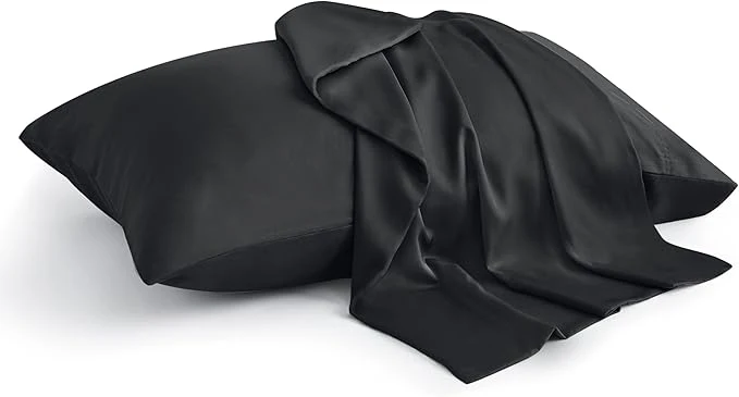 Smart BEDELITE King Size Pillow Cases Set of 2 Rayon Derived from Bamboo Cooling Pillow Cases for Hot Sleepers amp Night Sweats Breathable and Silky Soft Envelope Pillowcases Black 20 quot x40 quot Solid