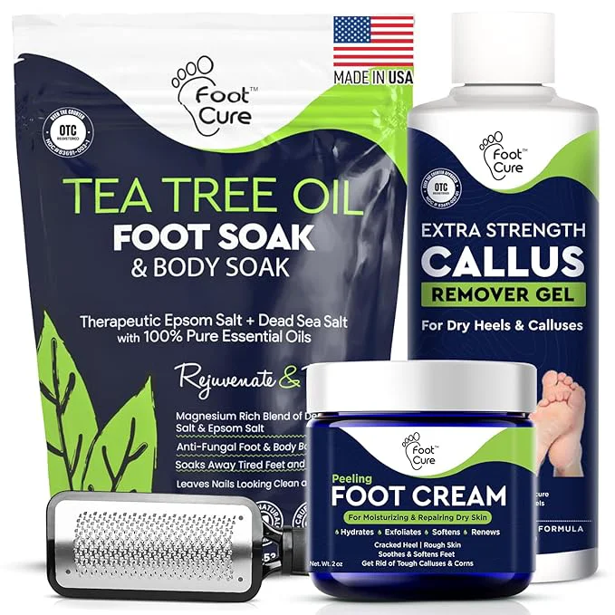 Exclusive FOOT CURE Exfoliator Callus Remover Pedicure Set – Care Kit Includes File Clean