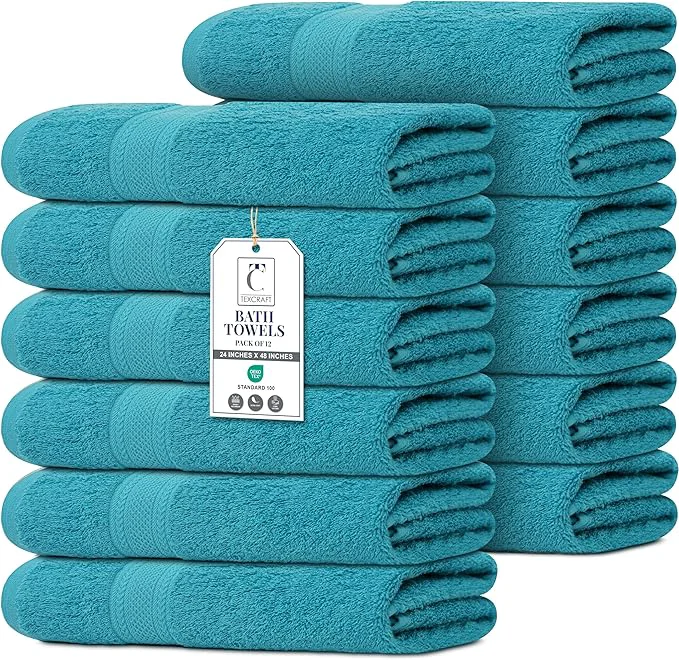 Exceptional Commercial Bulk Pack of 12 Bath Towels – Cotton Terry 24 x 48 – I Elite