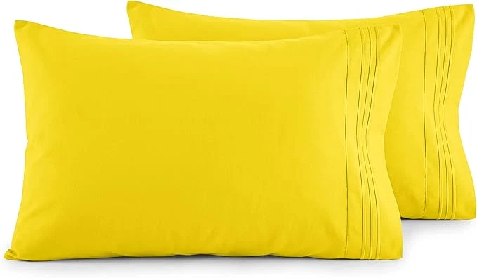 Refined Elegant Comfort Luxury Ultra-Soft 2-Piece Pillowcase Set – 1500 Premium Hotel Quality Microfiber Double Brushed – Wrinkle Resistant Standard Queen Yellow Organic