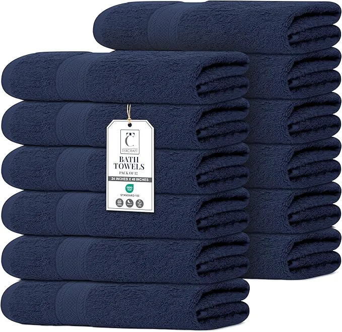 Excellent Commercial Bulk Pack of 12 Bath Towels – Cotton Terry 24 x 48 – I Superior