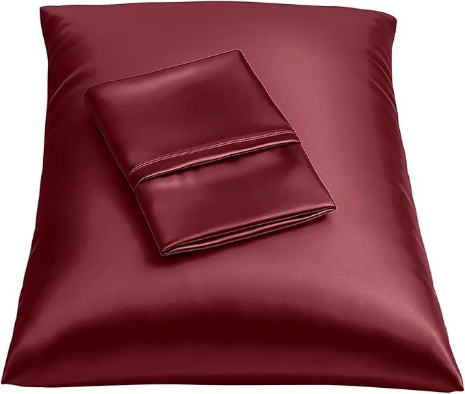 Organic BLISSFORD Satin Pillowcase with Zipper for Hair and Skin Care Feels Soft and Cool Like a Silk Pillowcase Satin Pillow Cases 2 Pack Slik Pillow Cover Burgundy King Set of 2 Fine Crafted