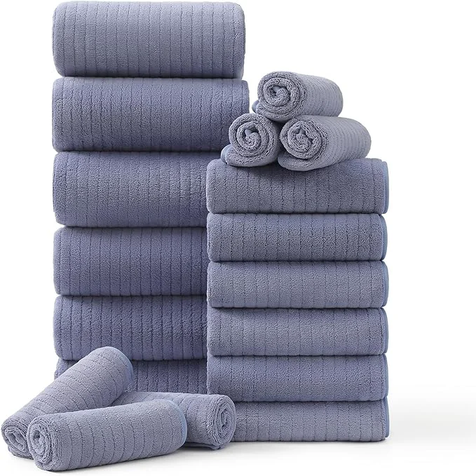 Excellent 18 Piece Family Bath Towel Set Include 6 Bath Towels 6 Hand Towels and 6 Luxury