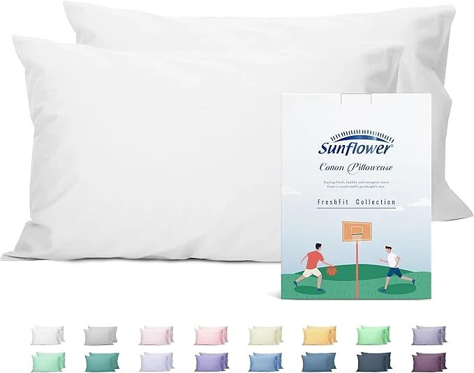 Convenient Sunflower King Pillowcases Set of 2 Cotton King Pillow Cases 2 20×40 inches Bright White Soft and Breathable Eco-Friendly