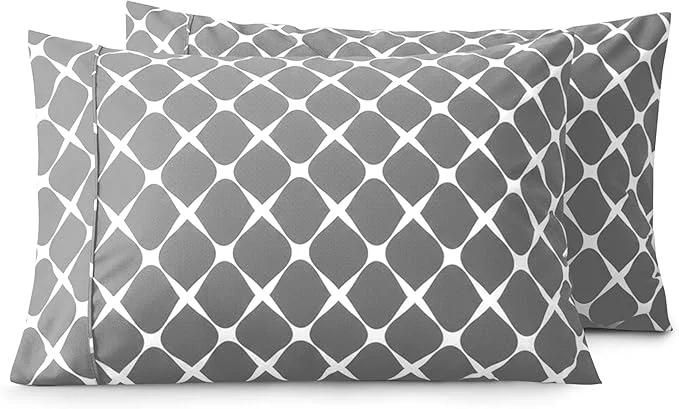 Authentic Elegant Comfort Luxury Ultra-Soft 2-Piece Pillowcase Set – 1500 Premium Hotel Quality Microfiber Double Brushed – Wrinkle Resistant King Size Bloomingdale Pattern Gray Prestigious