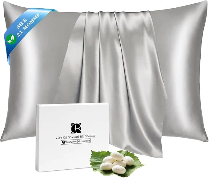Exclusive Ravmix Silk Pillow Cases with Zipper 21momme Mulberry Silk Pillowcase for Hair Skin Health Soft Smooth Breathable Cool Pillow Cover for Beauty Sleep with Gift Box 1PC King 20 quot x36 quot Apricot Gray Relaxed