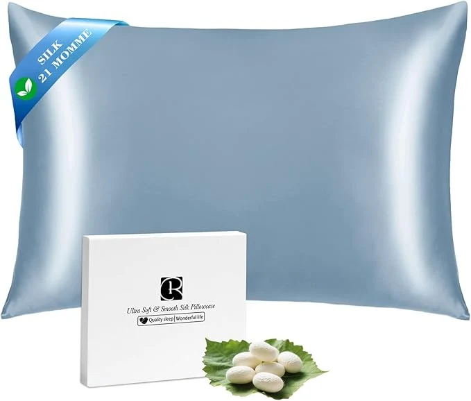 Official Ravmix Silk Pillow Cases with Zipper 21momme Mulberry Silk Pillowcase for Hair Skin Health Soft Smooth Breathable Cool Pillow Cover for Beauty Sleep with Gift Box 1PC King 20 quot x36 quot Flint Blue User-Friendly