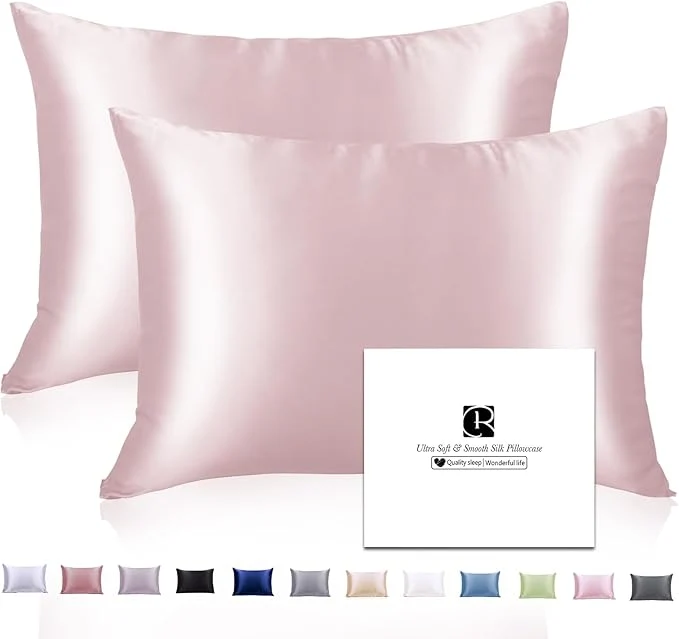 Specialty Ravmix Silk Pillow Cases 2 Pack with Zipper 21momme Mulberry Silk Pillowcase for Hair Skin Soft Smooth Breathable Cool Pillow Cover for Beauty Sleep with Gift Box Queen 20 quot x30 quot Light Pink Verified