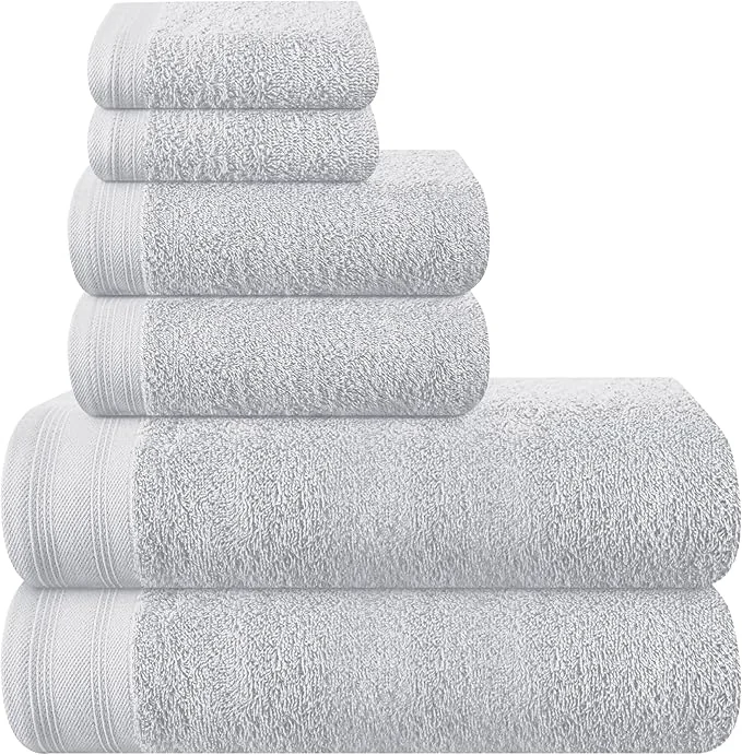 Professional Ultra Soft 6 Pack Cotton Towel Set Contains 2 Bath Towels 28×55 inch 2 Hand High-End