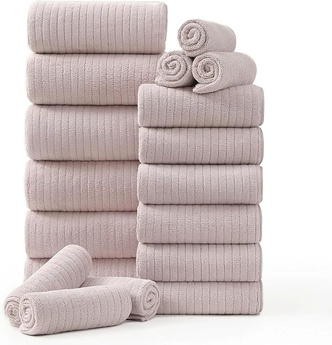 Smart 18 Piece Family Bath Towel Set Include 6 Bath Towels 6 Hand Towels and 6 Fast