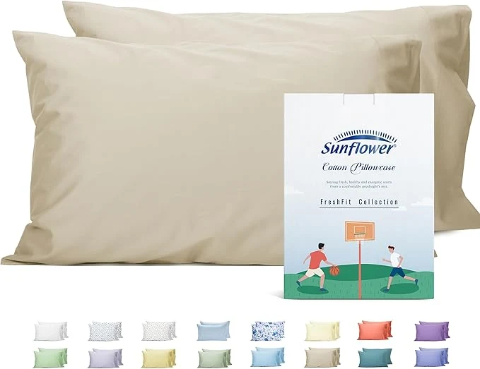 Quality Sunflower King Pillowcases Set of 2 Cotton King Size Pillow Cases 2 20×40 inches Light Brown Soft and Breathable Long-Lasting