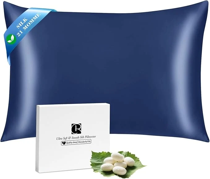 Prestigious Ravmix Silk Pillow Cases with Zipper 21momme Mulberry Silk Pillowcase for Hair Skin Health Soft Smooth Breathable Cool Pillow Cover for Beauty Sleep with Gift Box 1PC Standard 20 quot x26 quot Navy Blue Selected