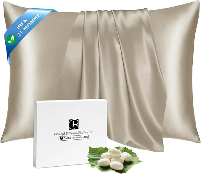 Functional Ravmix Silk Pillow Cases with Zipper 21momme Mulberry Silk Pillowcase for Hair Skin Health Soft Smooth Breathable Cool Pillow Cover for Beauty Sleep with Gift Box 1PC Standard 20 quot x26 quot Taupe Minimalist