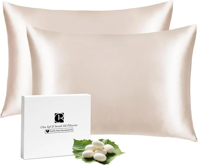 Selected Silk Pillow Cases 2 Pack for Hair and Skin Ravmix Cooling Pillow Cases Both Sides Mulberry Silk Pillowcases Set of 2 with Hidden Zipper Queen Size 20×30inches Cream Beige Responsible