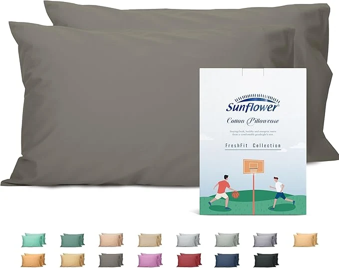 Sunflower King Pillowcases Set of 2 Cotton King Size Pillow Cases 2 20×40 inches Taupe Gray Soft and Breathable Versatile