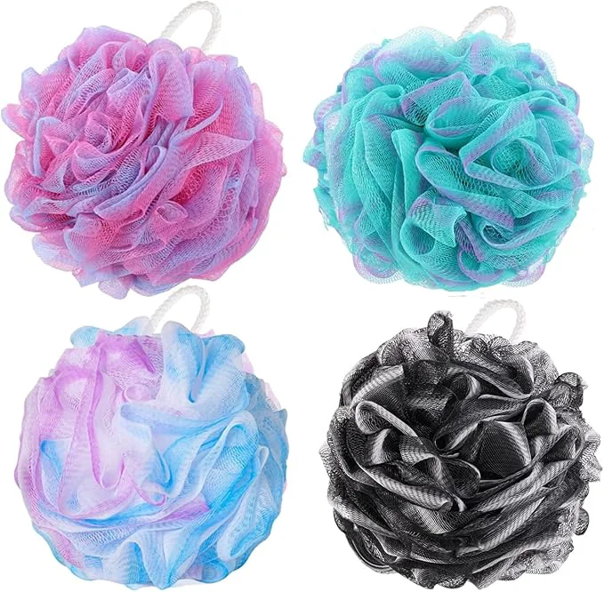 Organic BTYMS 4 Pieces Loofah Bath Sponge 75g pc Bath Puffs Shower Scrunchies Large Trendy