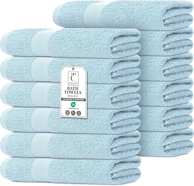 Sophisticated Commercial Bulk Pack of 12 Bath Towels – Cotton Terry 24 x 48 – I Traditional